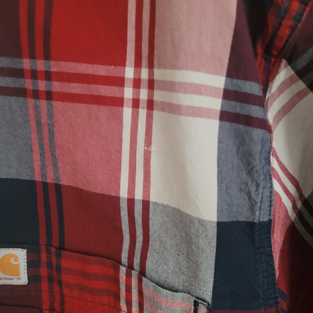 Carhartt Red White Blue Mens Plaid Short Sleeve Shirt Size L - Picture 9 of 15